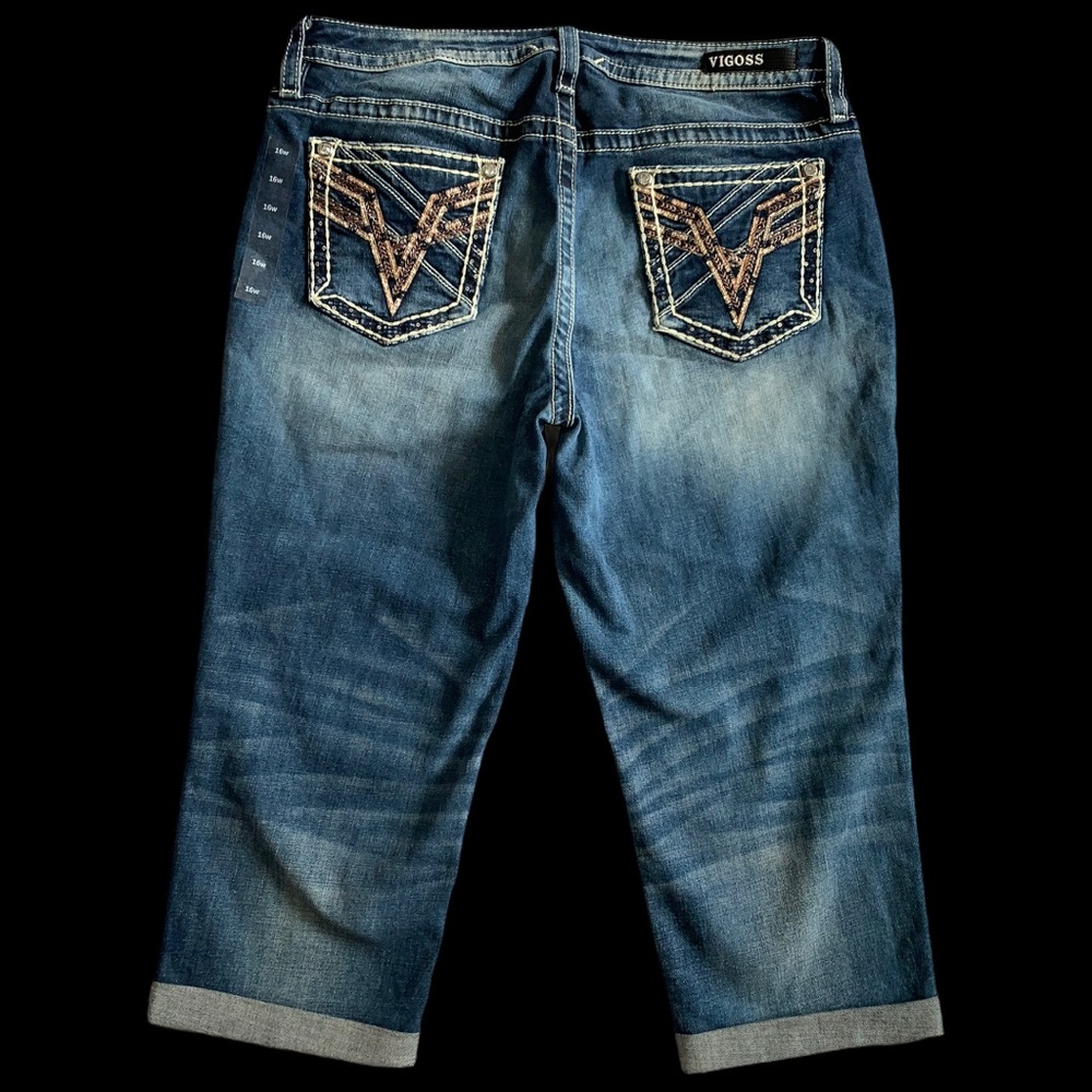 NEW Women’s Vigoss Cropped Dark Denim Jeans sz 16 - Picture 3 of 8